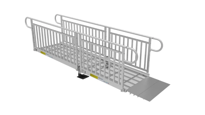 10 foot ramp with vertical picket handrails