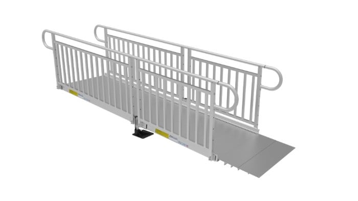 10 foot ramp with vertical picket handrails